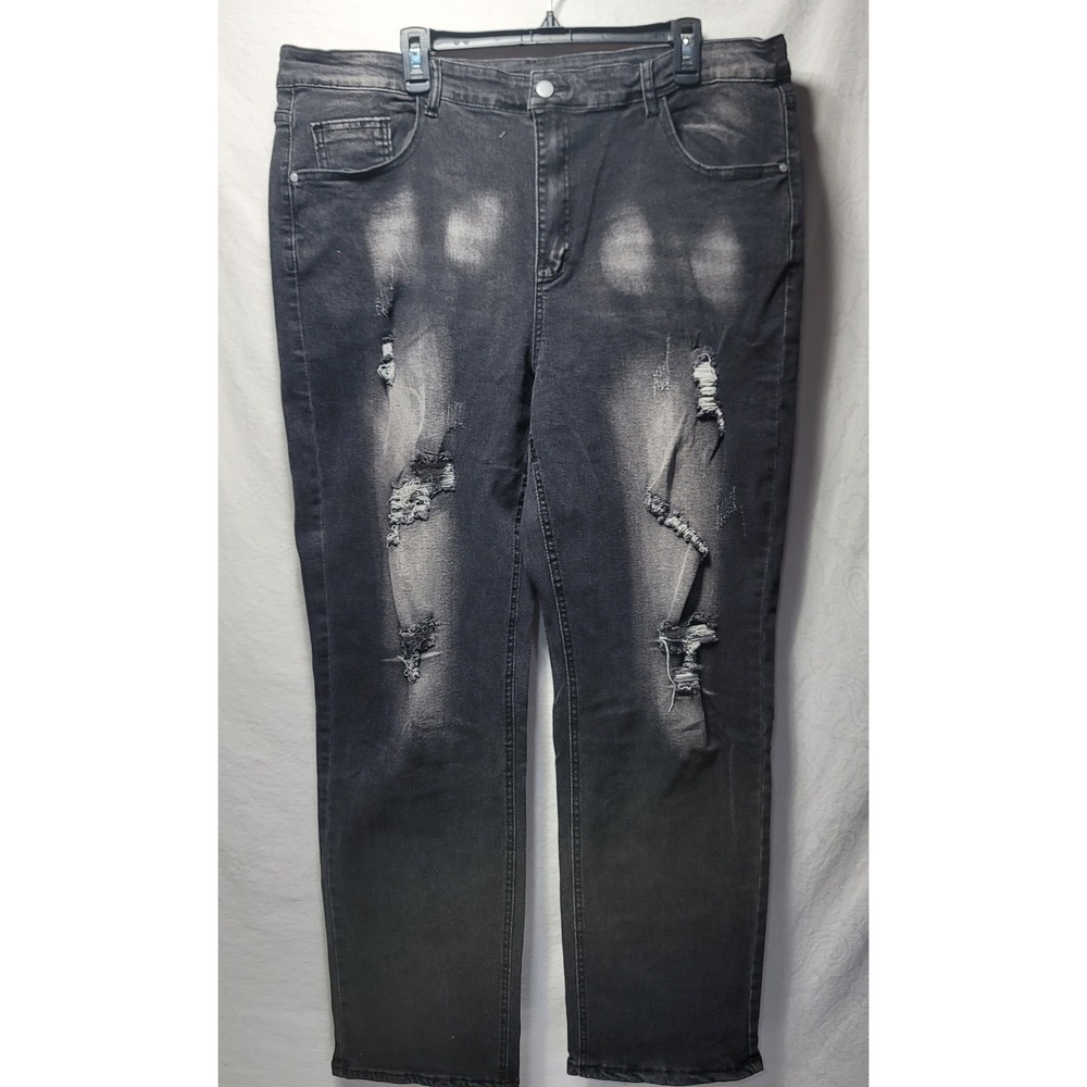 HME Mens Jeans Dark Wash Distressed Ripped Relaxed Fit Size 40 XXXL